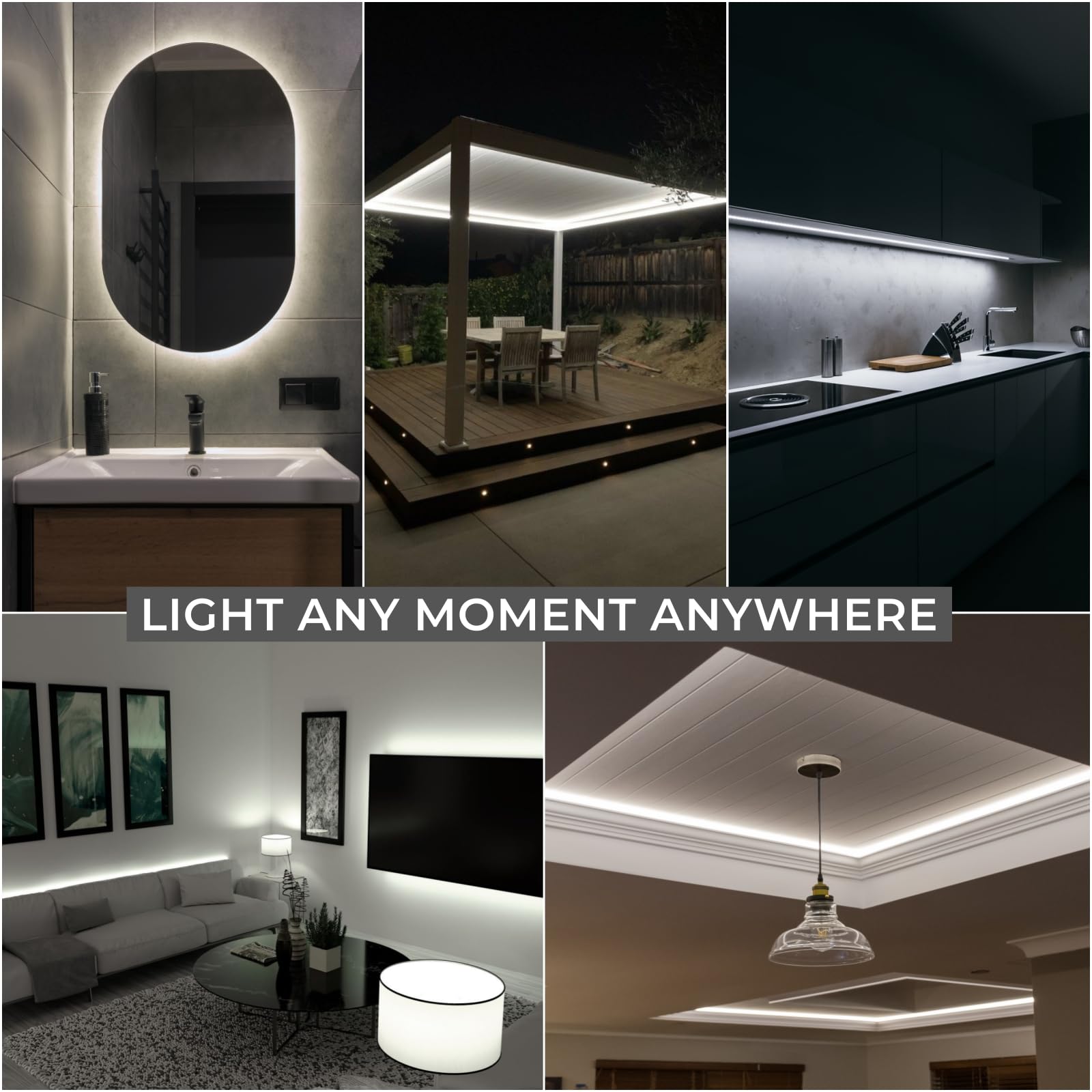 20ft/6m Dimmable Cuttable White LED Light Strip with RF Remote & 12V Power Supply - 6000K-6500K Bright LED Tape Lights for Mirror, Bedroom, Kitchen Under Cabinet, TV Backlighting - Perfect for Home Decor, Accent Lighting & DIY Projects