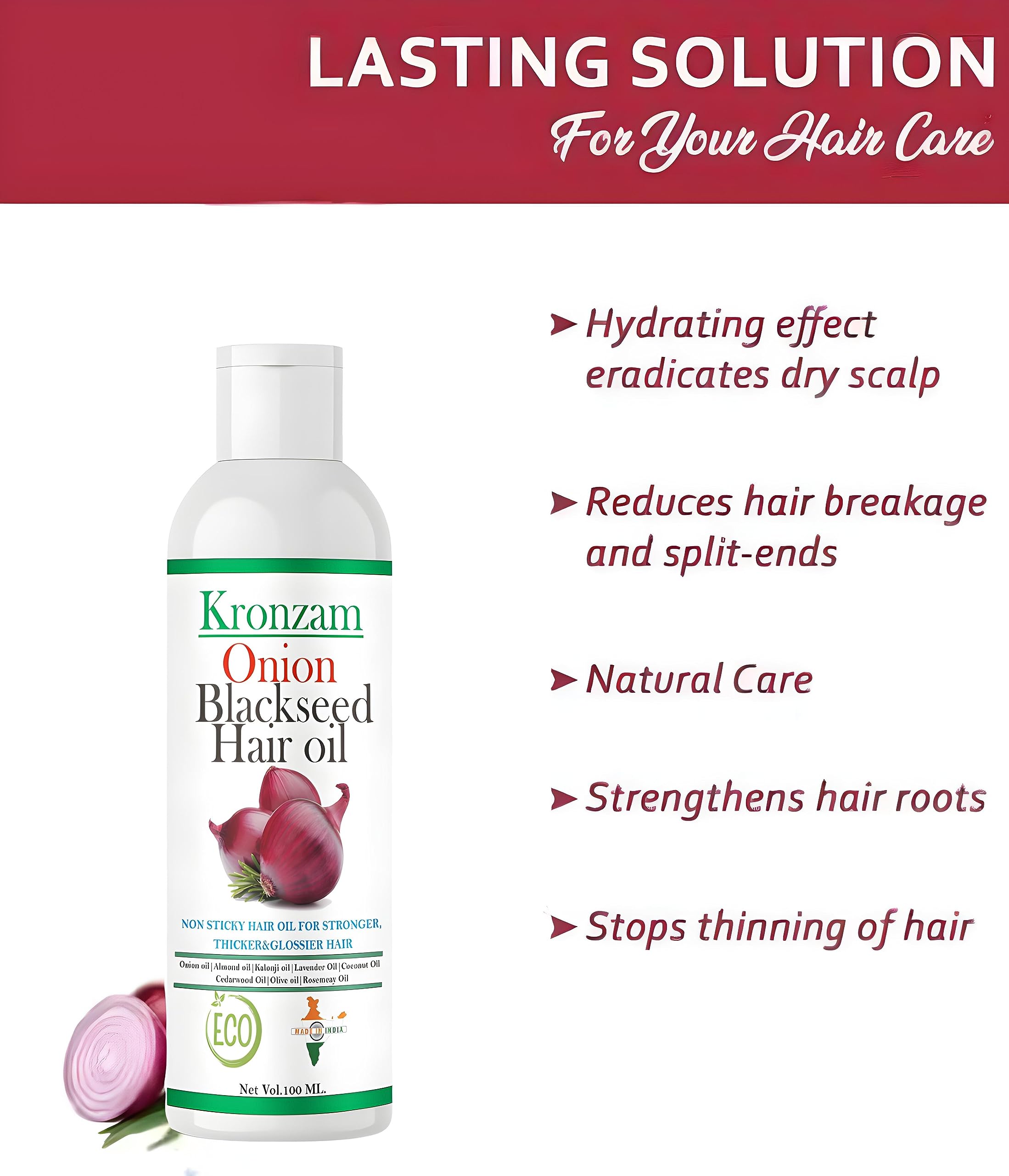Black Seed Onion Hair Oil for Hair Growth & Hair Fall Control - Sulfate & Mineral Oil Free - Promotes Thicker, Stronger Hair - Pack of 3 - Ideal for Daily Scalp Massage & Night Hair Treatment