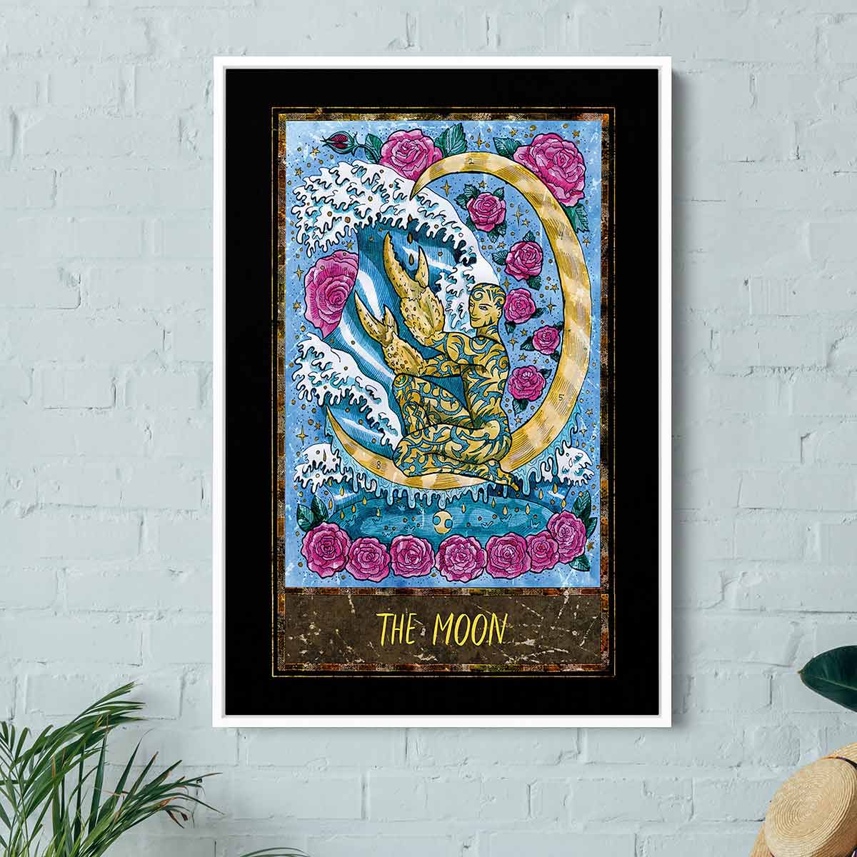 Blue Tarot Card The Moon Wall Art Canvas Print - Mystical Decor for Bedroom, Living Room & Meditation Space