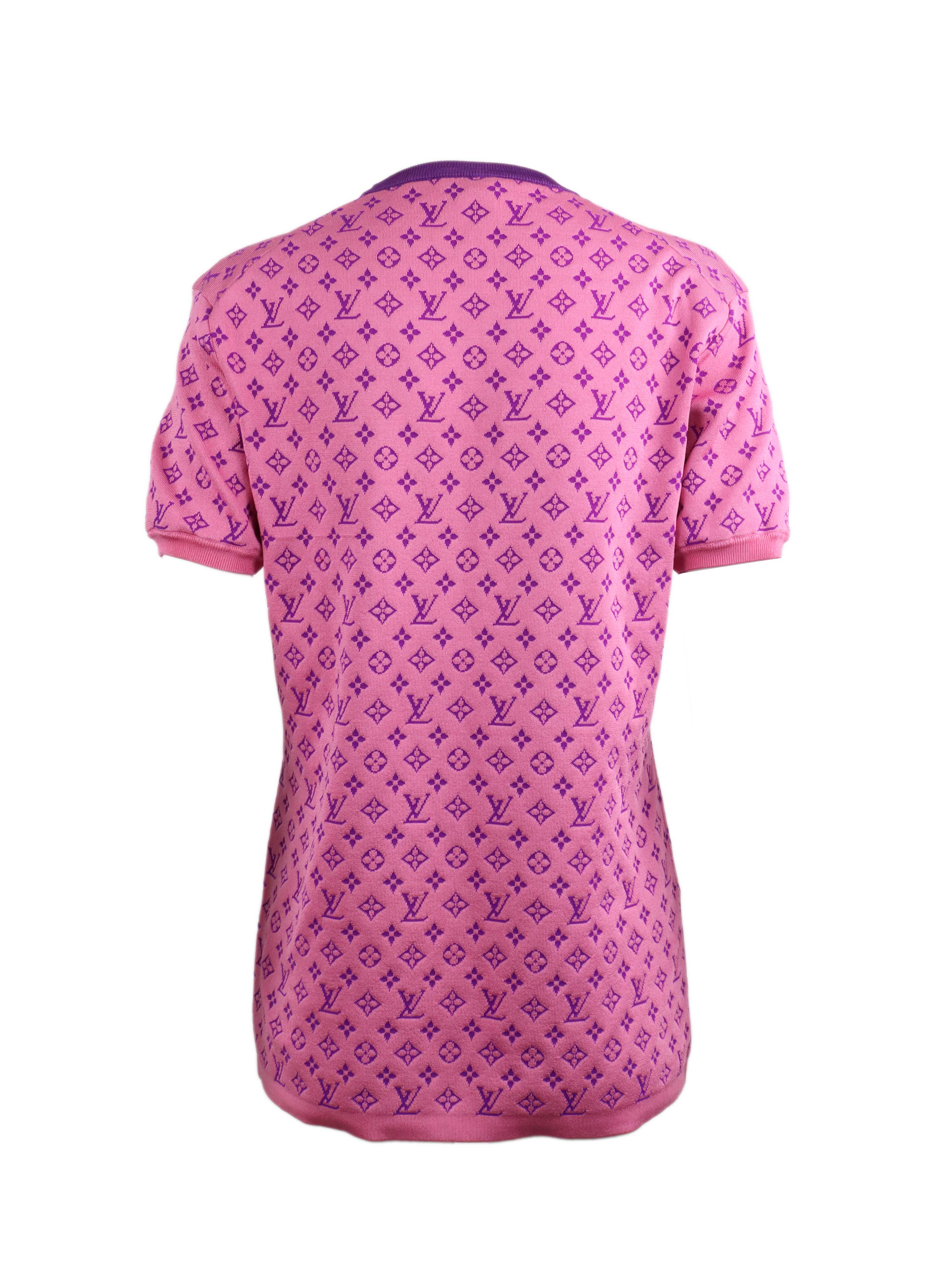 Louis Vuitton Pink & Purple Monogram T-Shirt for Women | Luxury Designer Cotton Tee | Casual & Streetwear Fashion | Perfect for Daily Wear & Outings