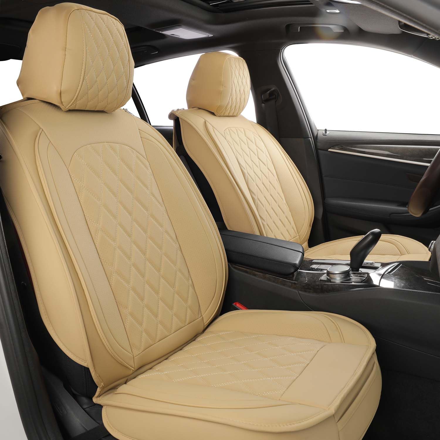 Premium MIROZO Leather Car Seat Covers Full Set - Universal Waterproof Automotive Seat Protectors for Sedan, SUV & Pickup Trucks (Beige) | Perfect for Daily Commute, Road Trips & Family Protection