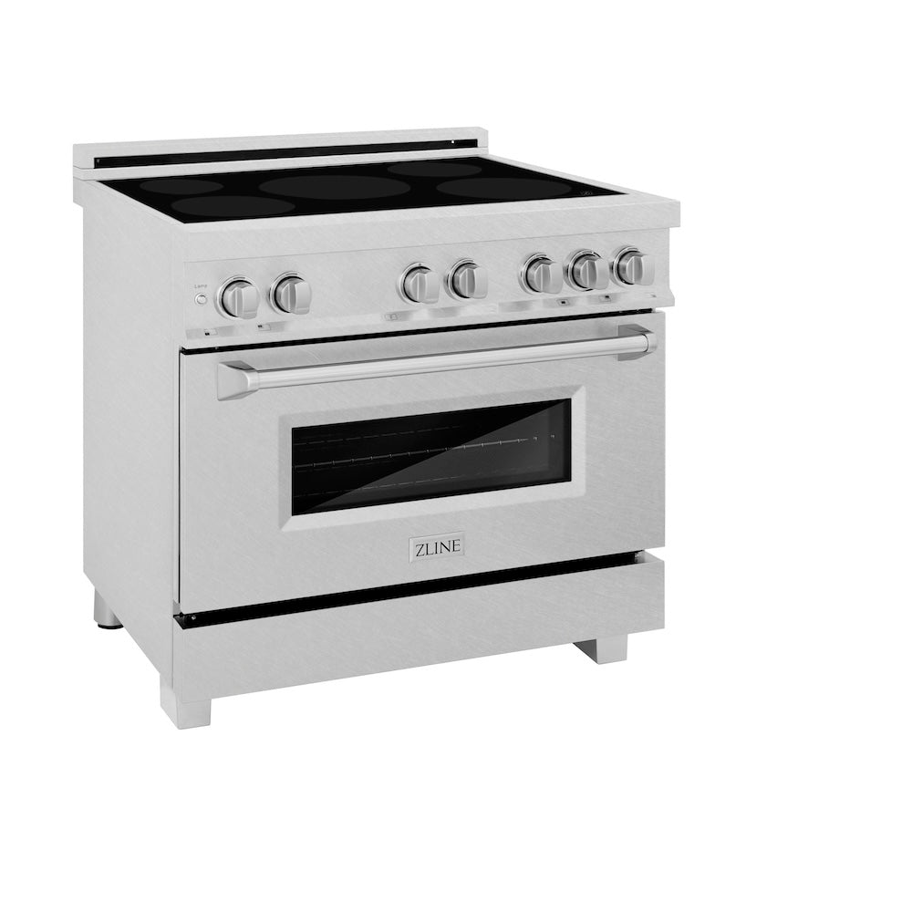 ZLINE 36 Inch 4.6 Cu. Ft. Legacy Induction Range with 5-Burner Cooktop & Electric Oven - Satin Stainless Steel (RAINDSN36) - Perfect for Modern Kitchens & Professional Chefs