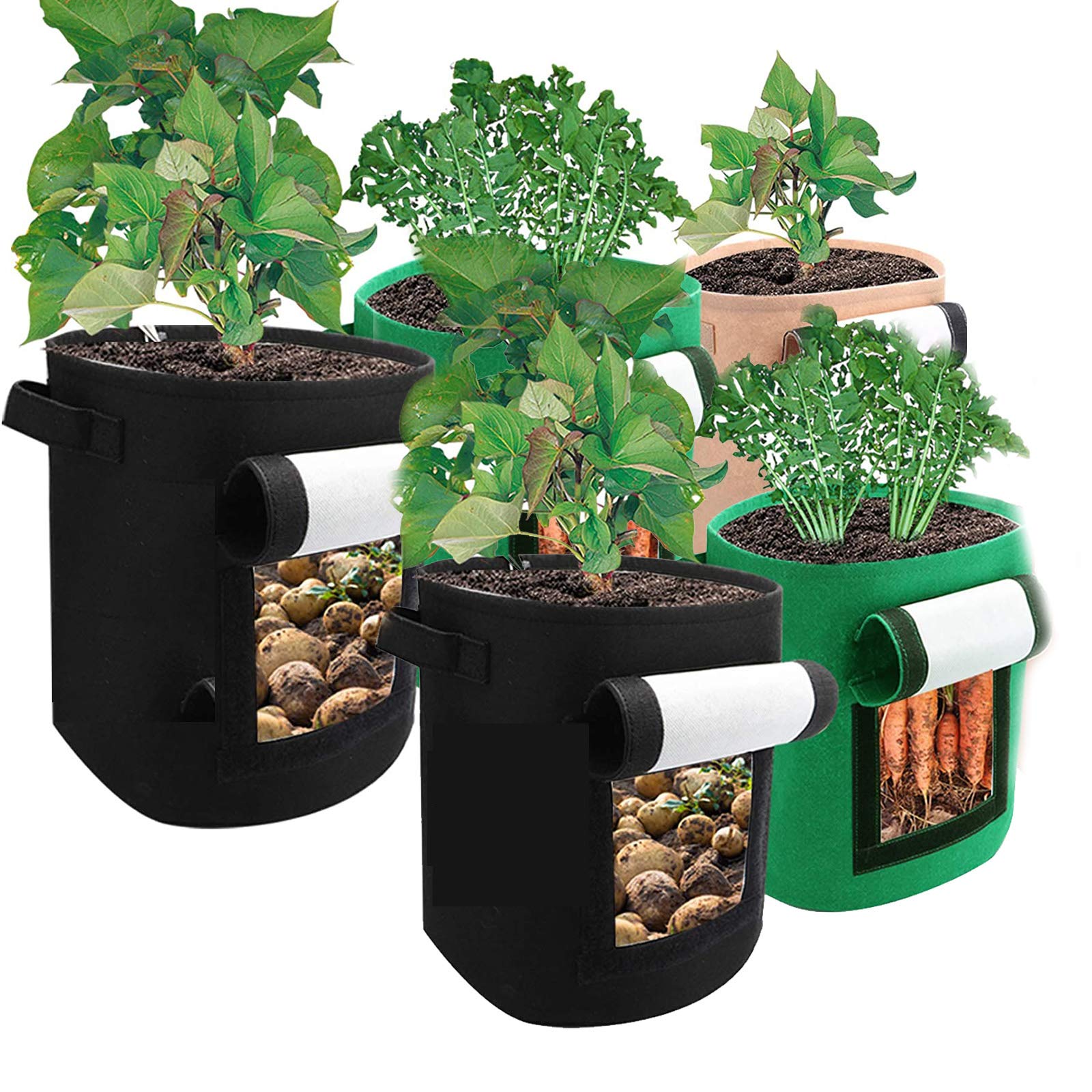 5 Pack Heavy Duty Reusable Potato Planter Bags - Thickened Non-Woven Fabric Grow Pots for Tomatoes, Vegetables & Garden Plants | Perfect for Patio, Balcony & Small Space Gardening