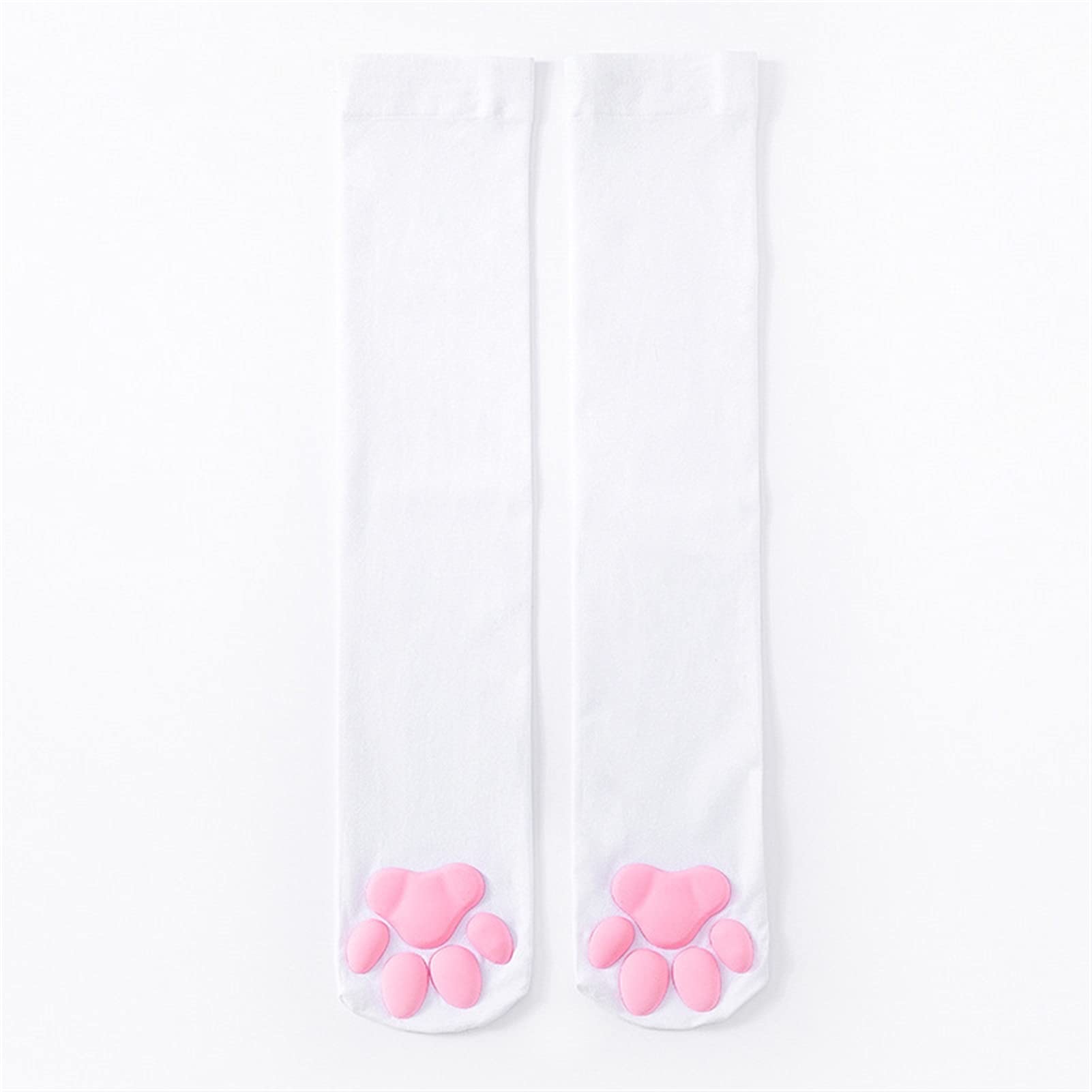 Zzple Women's Knee High Socks - 3D Cat Paw Lolita Socks for Women & Girls, Cute Japanese Style, White, One Size - Perfect for Cosplay, Anime Outfits & Kawaii Fashion
