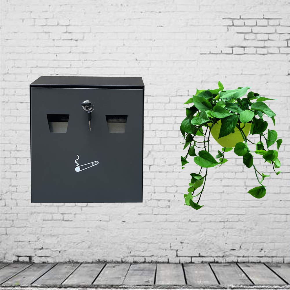 Wall-Mounted Cigarette Disposal Tower - Commercial Outdoor Ashtray for Restaurants & Bars - Heavy Duty Stainless Steel Black (Large Size) - Perfect for Smoking Areas, Patios, and Public Spaces