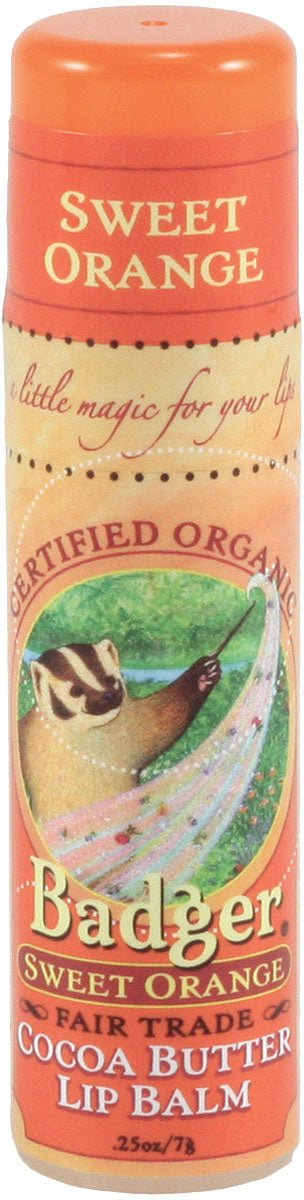 Badger Sweet Orange Cocoa Lip Balm with Organic Cocoa Butter - Natural Nourishing Lip Care for Dry & Chapped Lips - Perfect for Winter Skincare & Daily Hydration