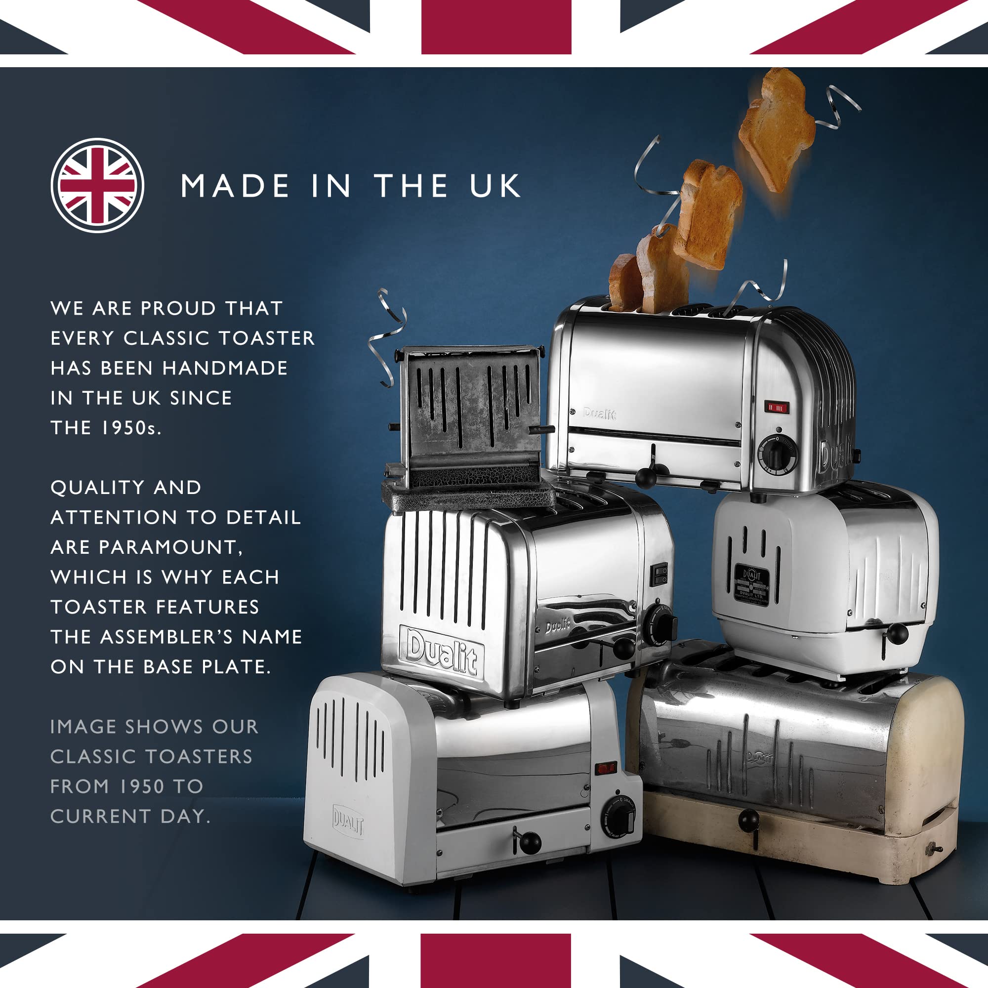Dualit Classic 4-Slice Stainless Steel Toaster - Handcrafted in UK - ProHeat Replaceable Elements - Defrost & Reheat Function - Mechanical Timer - Perfect for Breakfast, Brunch & Kitchen Countertop Use