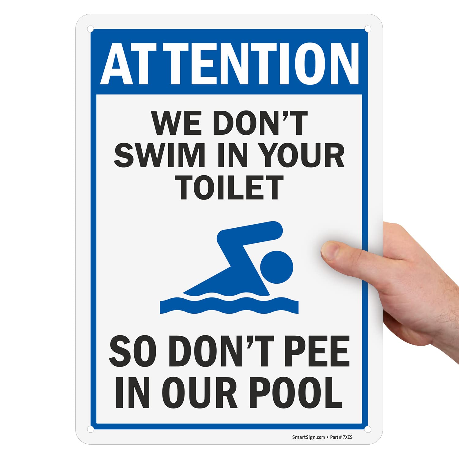 SmartSign Funny Pool Sign - 'We Don't Swim In Your Toilet, So Don't Pee In Our Pool' | 10 x 14 Inch Durable Plastic Sign | Perfect for Swimming Pools, Water Parks & Backyard Decor