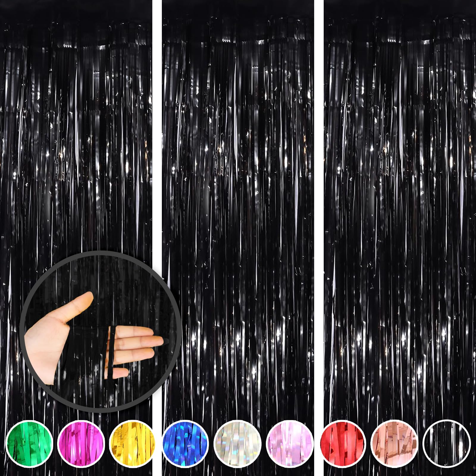 3 Pack Black Party Curtains - 3.3ft x 8.3ft Streamers for Birthday Decorations, Wednesday Addams Theme, Photo Booth Backdrop & Party Supplies | Perfect for Halloween, Goth Parties & Themed Events
