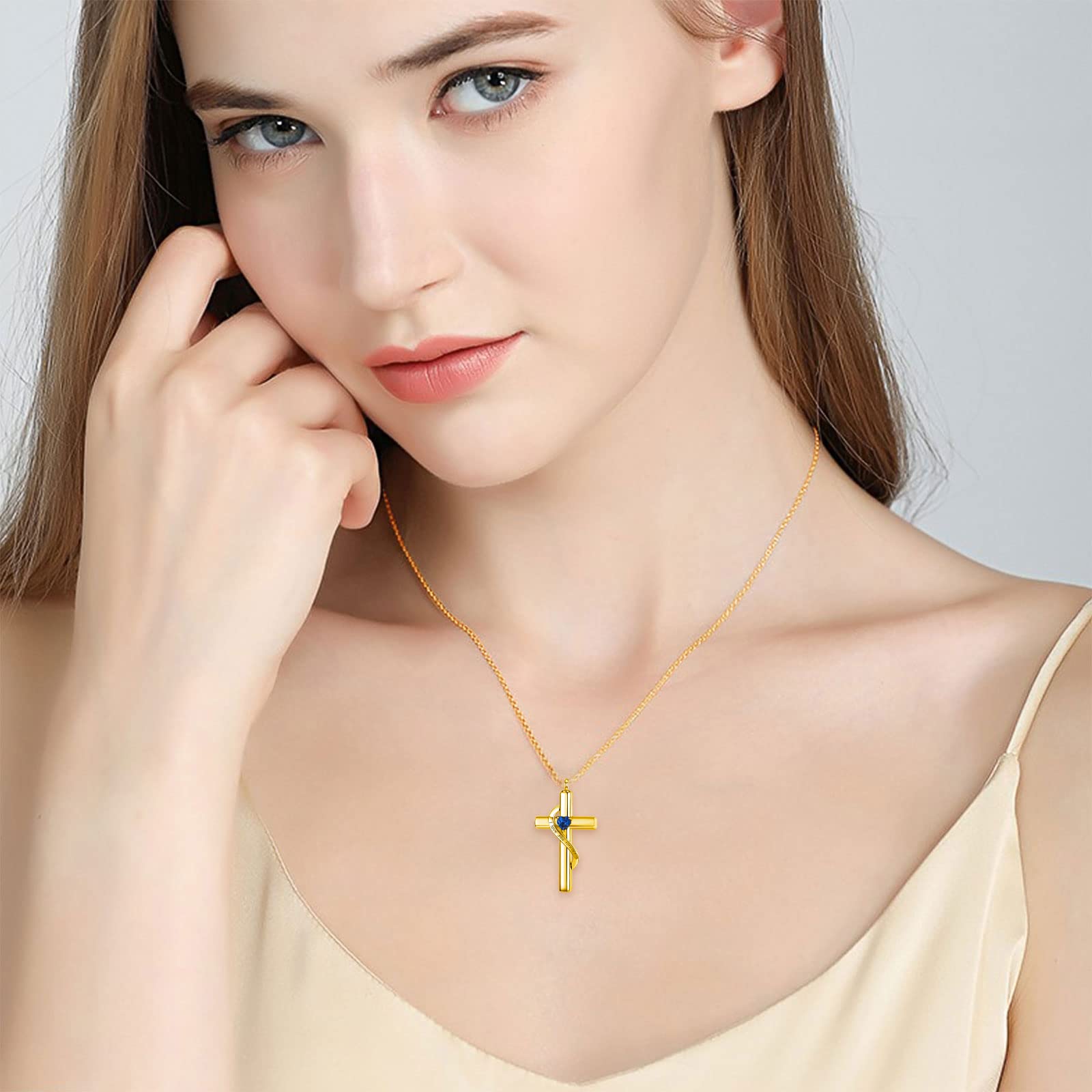 SOULMEET Sterling Silver Crystal Cross Necklace for Ashes - Memorial Keepsake Jewelry for Loved Ones & Pets - Birthstone Cremation Urn Pendant - Perfect for Remembrance, Funerals & Special Occasions