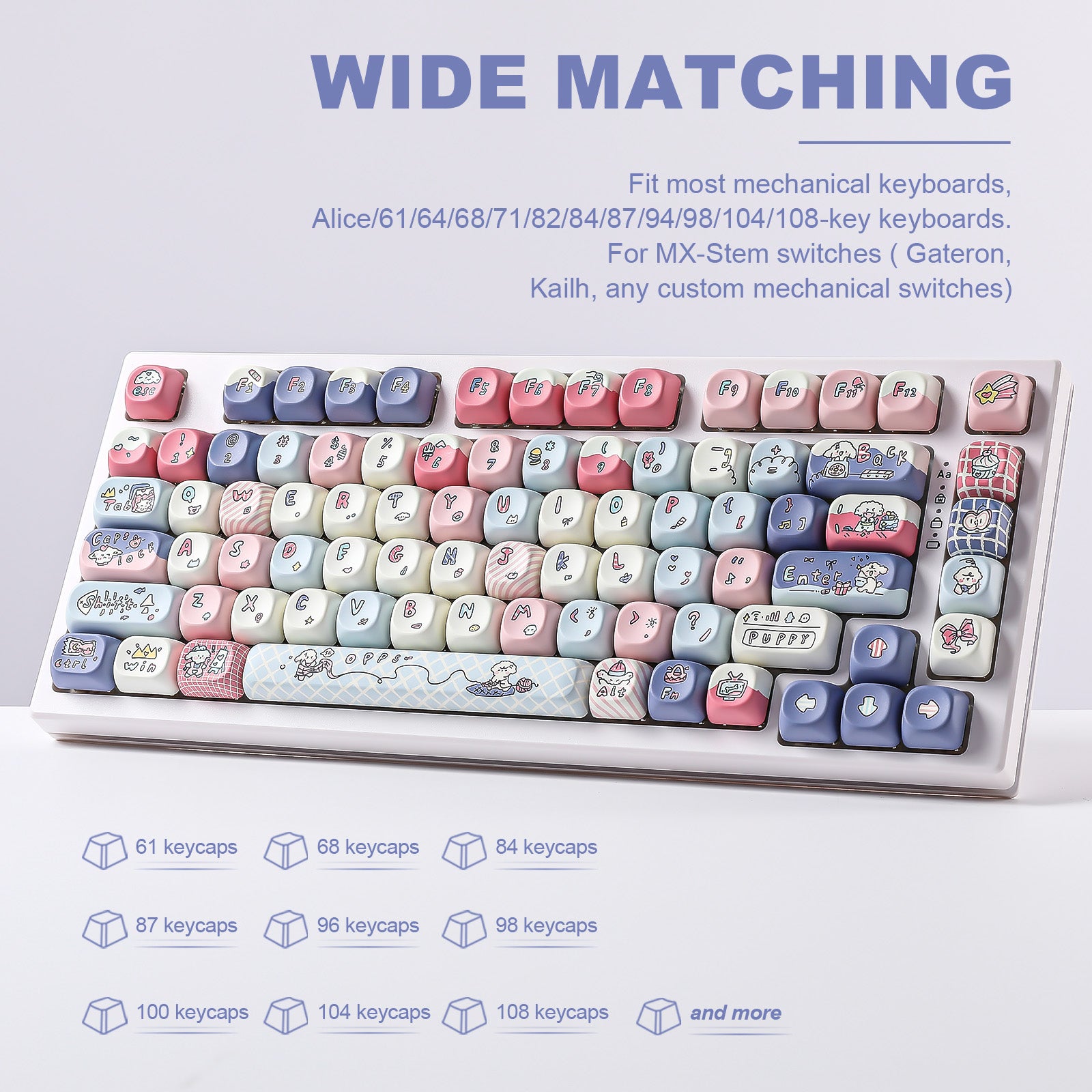 YUNZII Milk Factory MOA Profile Keycap Set - PBT Double-Shot Keycaps for Mechanical Keyboards - Perfect for Gaming, Typing & Custom Builds