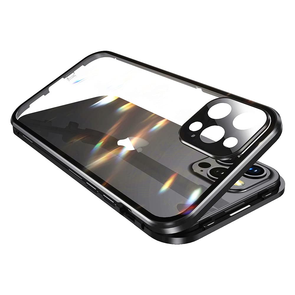 Premium iPhone 13 Case with Safety Lock & Strong Magnetic Adsorption - 360° Full Body Protection, Metal Bumper & Double-Sided Tempered Glass with Camera Lens Protector (Black) | Perfect for Outdoor Adventures, Work & Daily Use