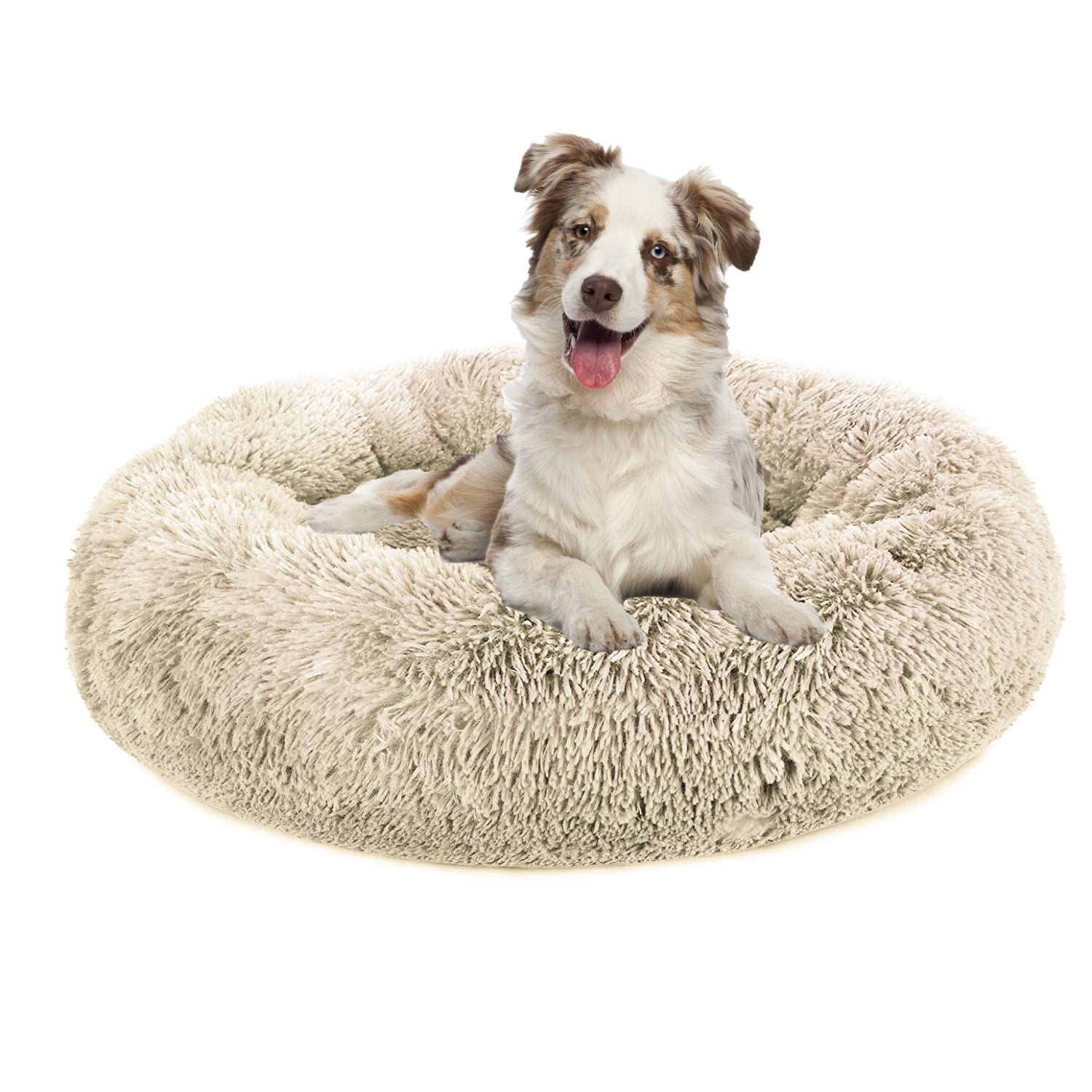 Plush Calming Dog Bed for Small Medium Large Dogs & Cats - Anti Anxiety Round Donut Pet Bed with Soft Fuzzy Fabric, Comfy Marshmallow Cuddler Nest - Perfect for Anxious Pets, Puppies & Kittens in Living Room, Bedroom or Crate