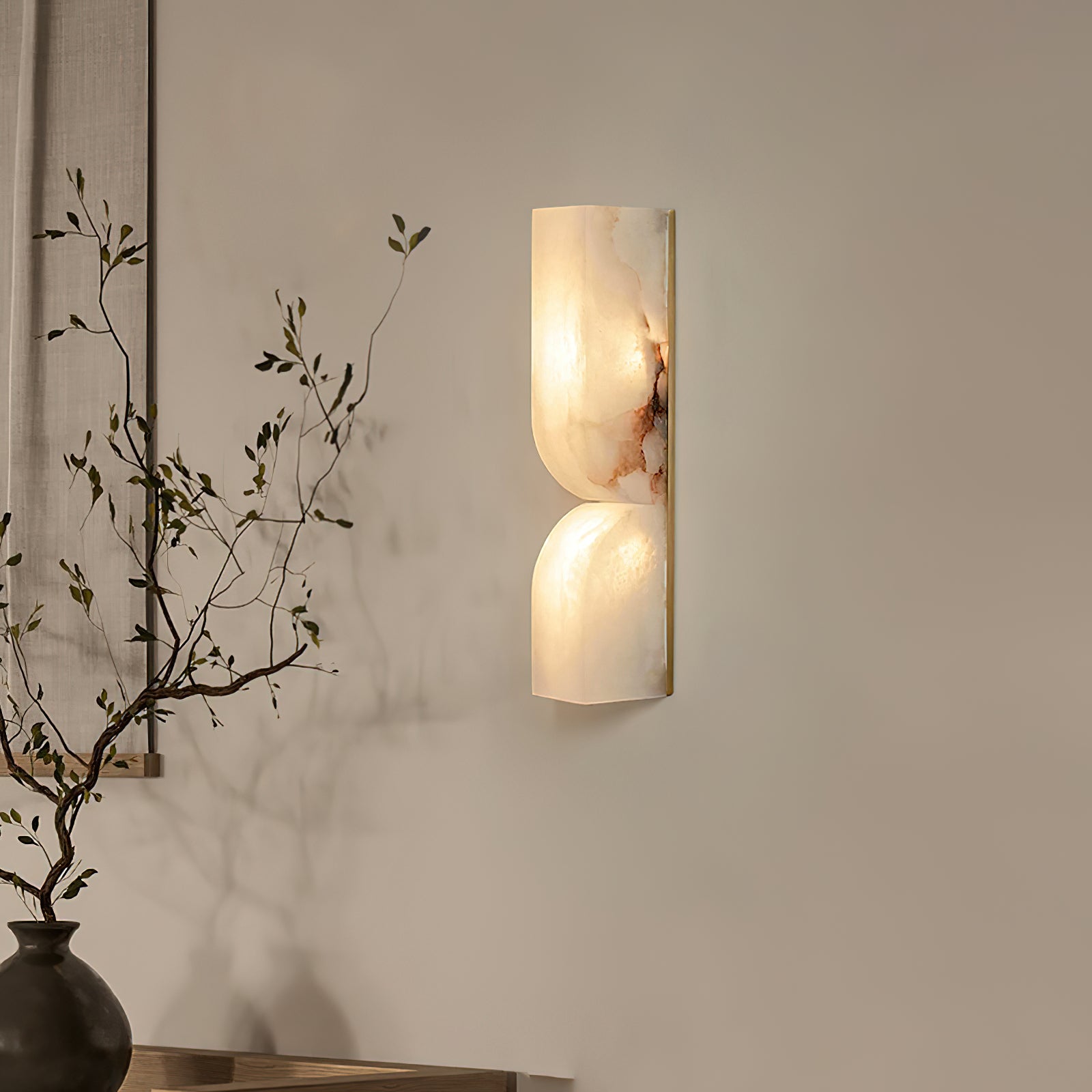 Alabaster Plug-in Wall Sconce Light - Modern Plug in Wall Lamp with Natural Stone Look - Perfect for Bedroom, Living Room & Hallway Lighting