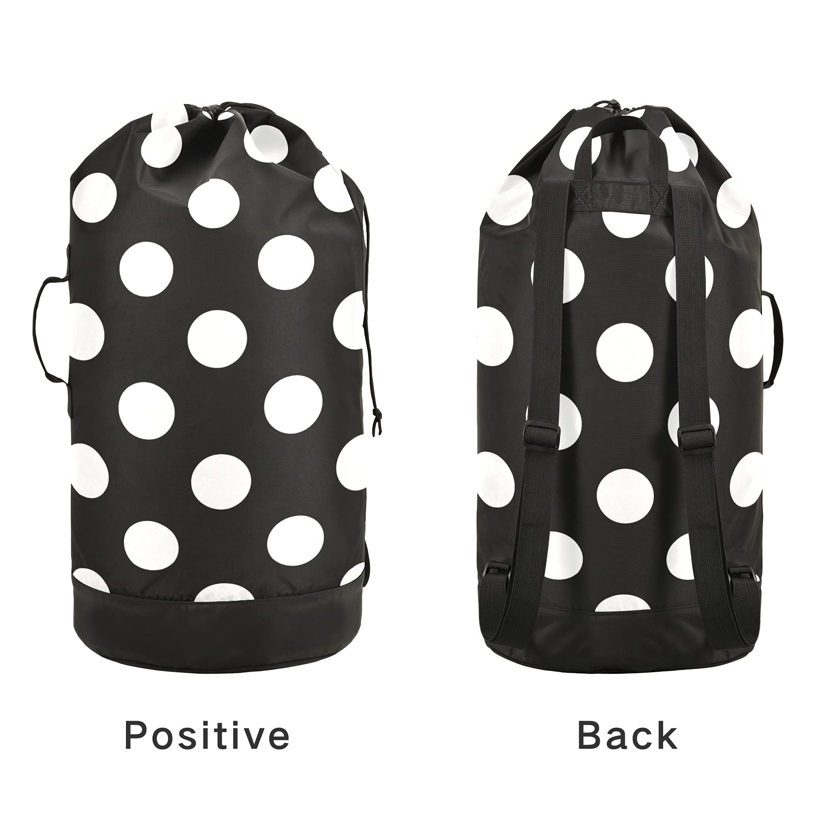 Polka Dot Laundry Bag Backpack with Shoulder Straps - Portable Clothes Hamper with Drawstring Closure for College Students, Travel, Laundromat & Apartment Use - Perfect for Dorm Rooms, Camping Trips and Gym Storage