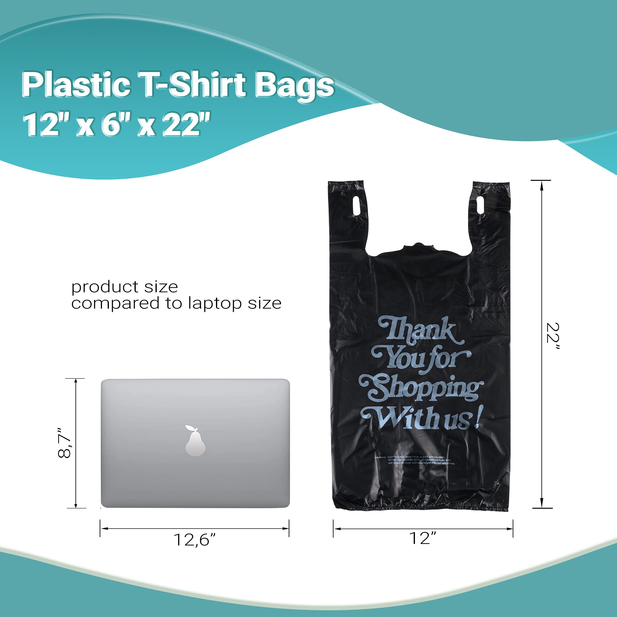 700 Pack Thank You Plastic Bags 12x6x22 Inches - 18 Micron Thick Chocolate Carry-Out T-Shirt Bags | Preprinted Durable Poly Shopping Bags for Retail Stores, Restaurants & Clothing Boutiques | Perfect for Gift Packaging, Takeout Orders & Customer Purchases