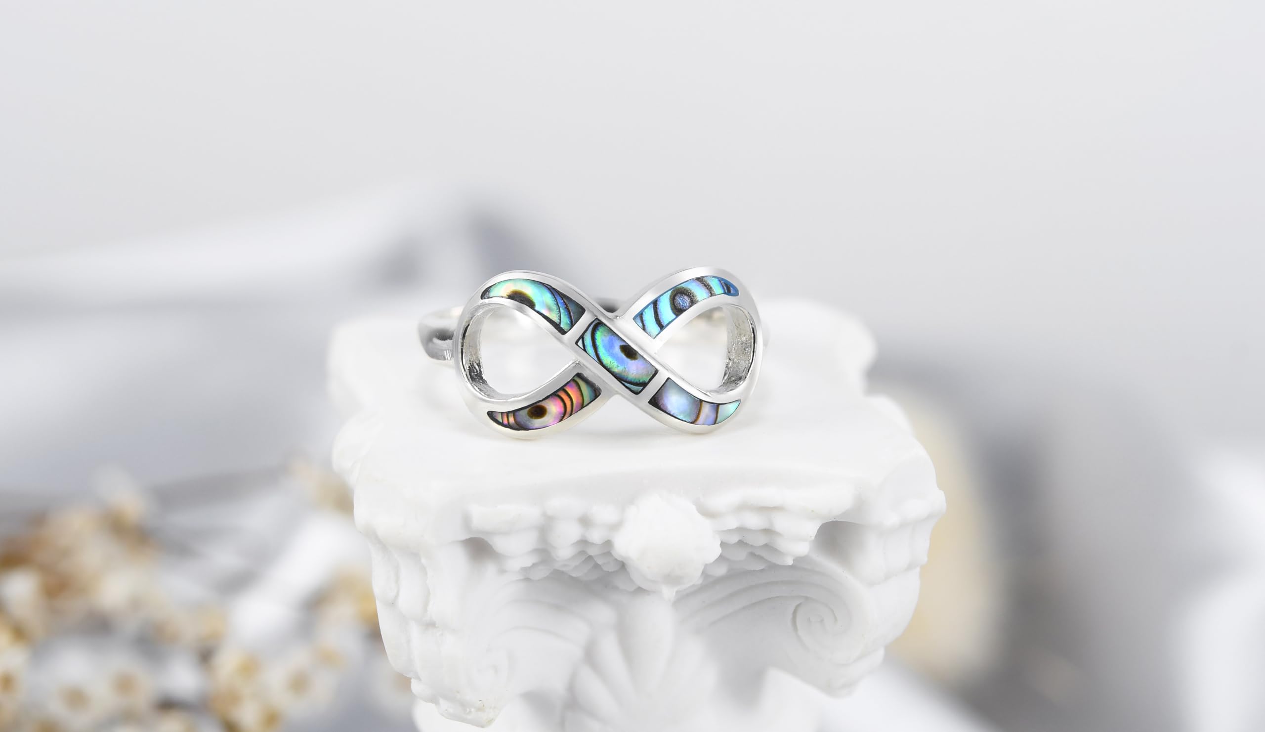 AeraVida Infinity Rainbow Abalone Shell .925 Sterling Silver Band Ring for Women | Minimalist Wedding, Promise, Fashion Rings | Comfort Fit Sizes 6-10 | Perfect for Engagement, Anniversary & Everyday Wear