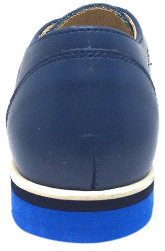 Luccini Boys Girls Navy & Tan Leather Oxford Loafers with Stitched Fringe & Foam Bottom - Comfortable School Shoes for Kids, Casual Walking & Everyday Wear