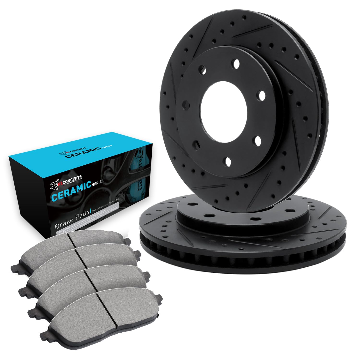 R1 Concepts Premium Rear Brake Pads and Rotors Kit - Ceramic Brake Pads with Drilled & Slotted Rotors - Compatible with 2012-2014 Ford F-150 - Perfect for Towing, Off-Roading & Daily Driving