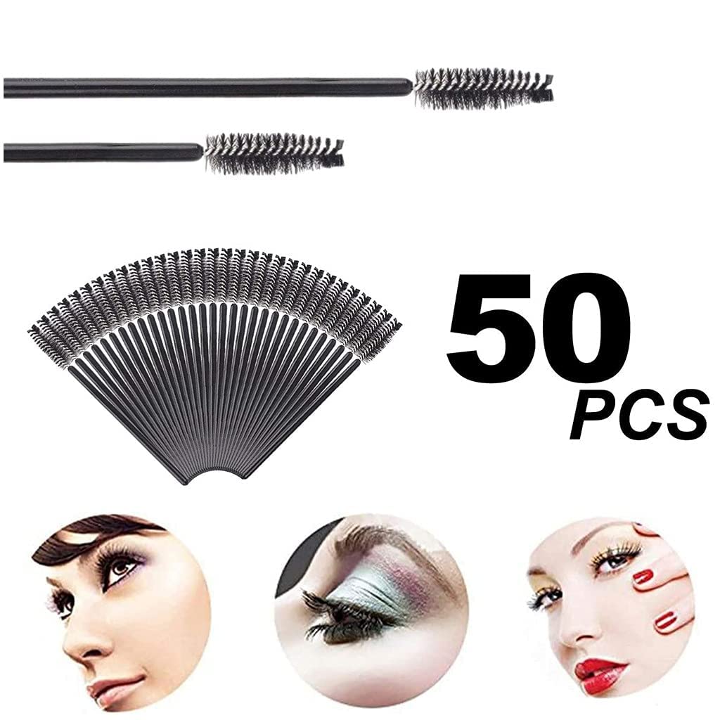 50 Pcs Black Eyelash Brushes - Mascara Wands & Spoolies for Eyelash Extensions, Eyebrow Makeup - Perfect for Professional Salon Use & DIY Beauty at Home