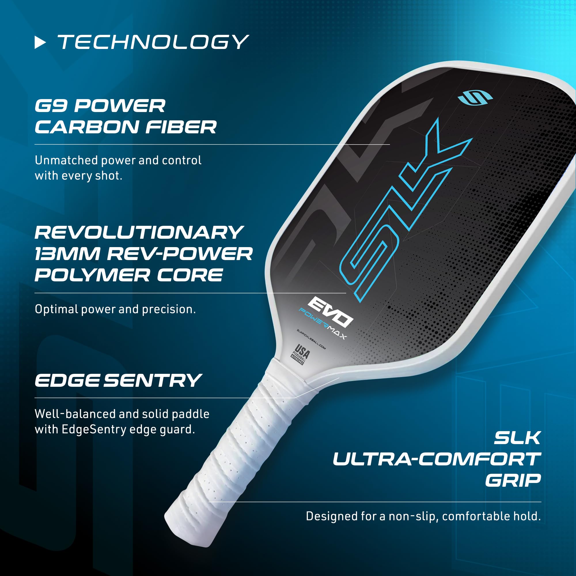 SLK by Selkirk 2024 Pickleball Paddles - Evo Power, Hybrid & Control Models | Premium Fiberglass & Carbon Fiber Paddles with SpinFlex Surface Technology | Perfect for Tournament Play & Recreational Pickleball