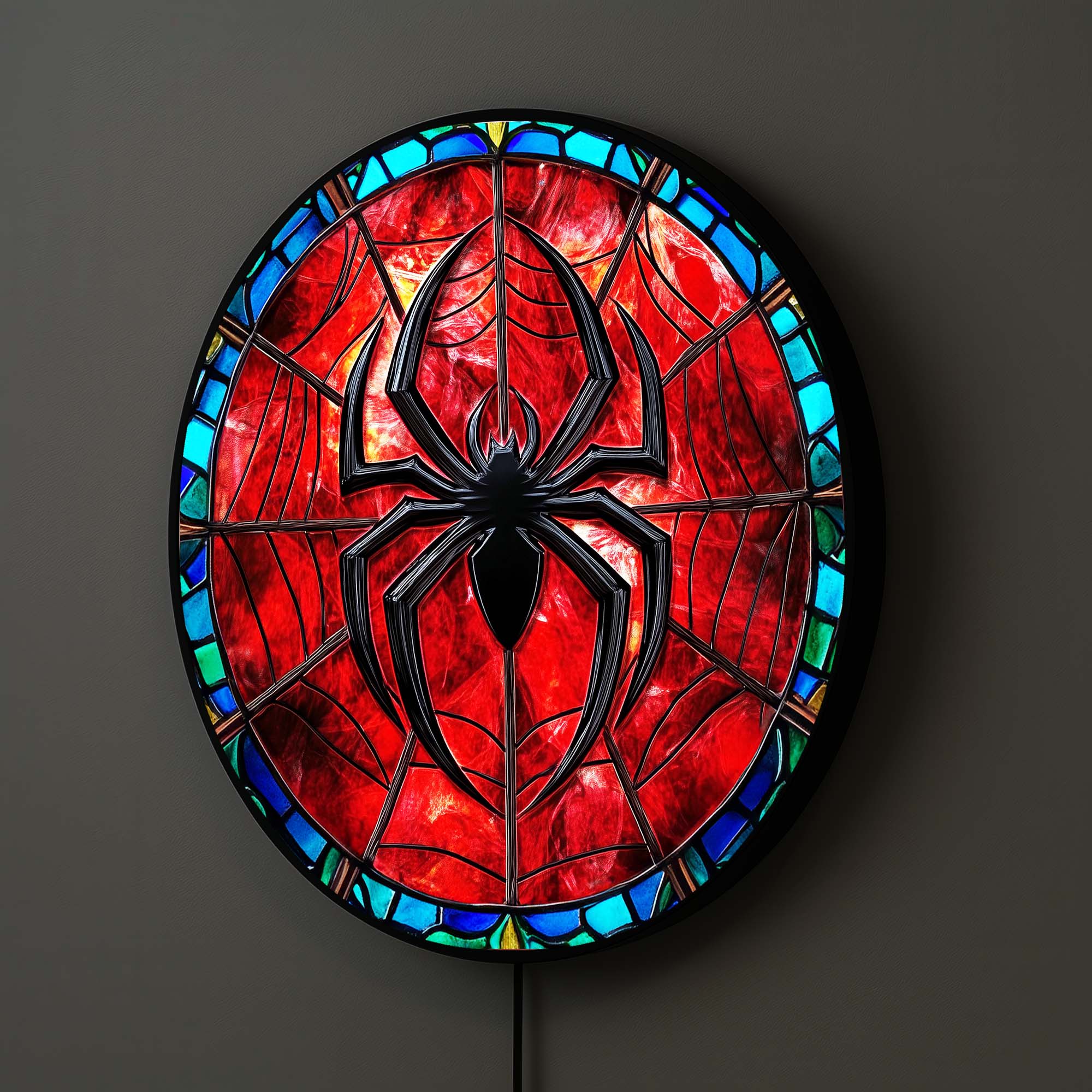 Spider Backlit Tempered Glass Wall Art - Modern Home Decor for Living Room, Bedroom & Office - Unique LED Illuminated 3D Wall Sculpture