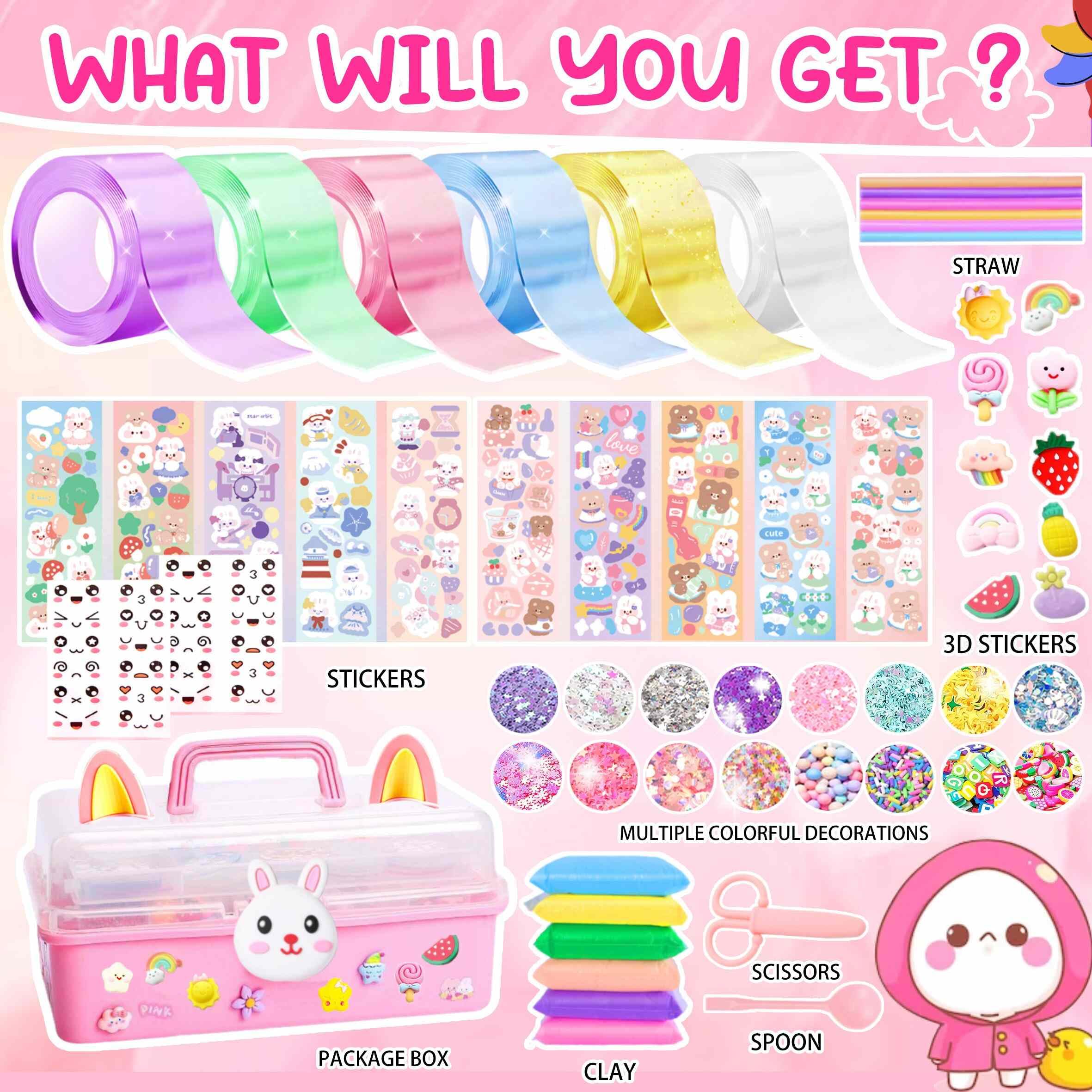 Cute Bunny Nano Bubble Tape Kit for Kids - Squishy Maker Toy for Girls 4-13 - Fun Stress Relief & Sensory Play
