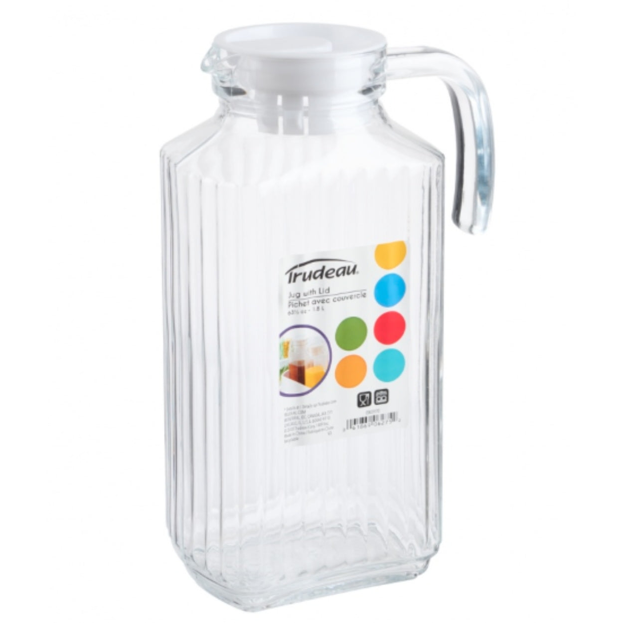 Trudeau Linea 63 Oz Glass Pitcher with Lid - BPA Free Large Beverage Dispenser for Iced Tea, Lemonade & Water - Perfect for Parties, BBQs & Entertaining