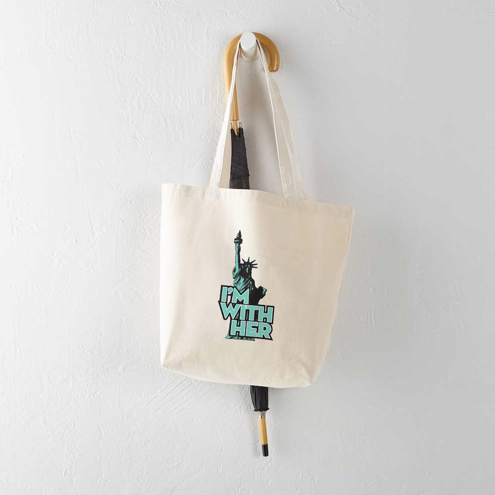 Liberty 'I'm With Her' Tote Bag - Natural Canvas Reusable Shopping Bag for Women | Eco-Friendly Grocery & Beach Tote | Perfect for Work, Market & Political Events