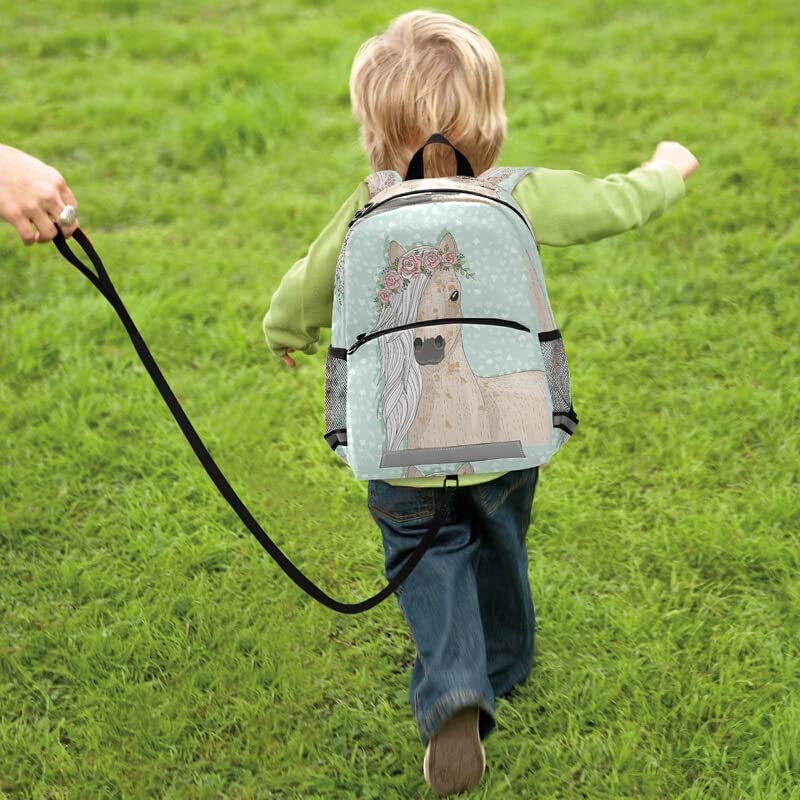SUABO Cute Horse & Flowers Kids Backpack for Boys & Girls - Pony Themed Toddler School Bag for Kindergarten & Preschool - Perfect for School, Travel & Outdoor Adventures