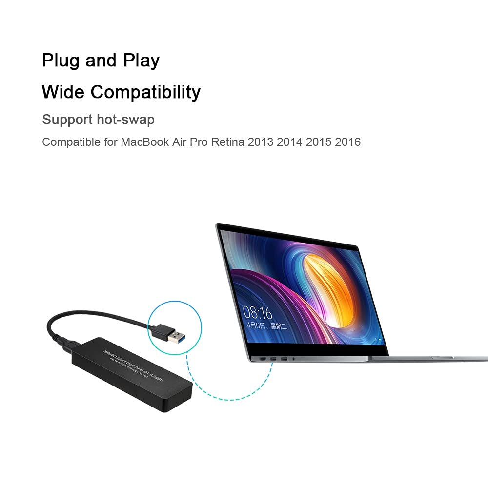 NFHK USB 3.0 External SSD Enclosure for MacBook Air/Pro 2013-2016 - Portable Hard Drive Case with 16+12 Pin Connector | Perfect for Data Backup, Storage Expansion & On-the-Go Use