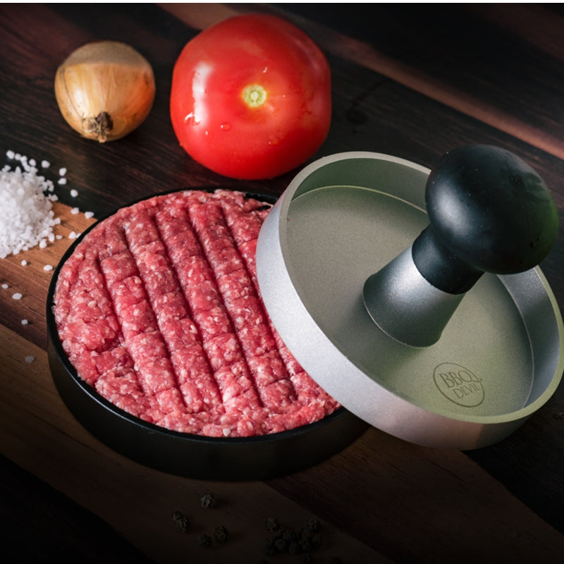 Premium Stainless Steel BBQ Devil Burger Press - Heavy Duty Hamburger Patty Maker for Grilling, Camping & Backyard Cookouts - Perfect for Juicy, Uniform Burgers Every Time