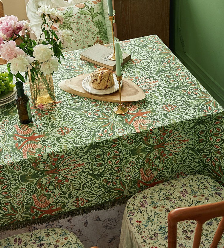 Green Floral Tablecloth for Home Decor - Large Square & Extra Long Rectangle Dining Table Cover - Perfect for Parties, Weddings & Everyday Use