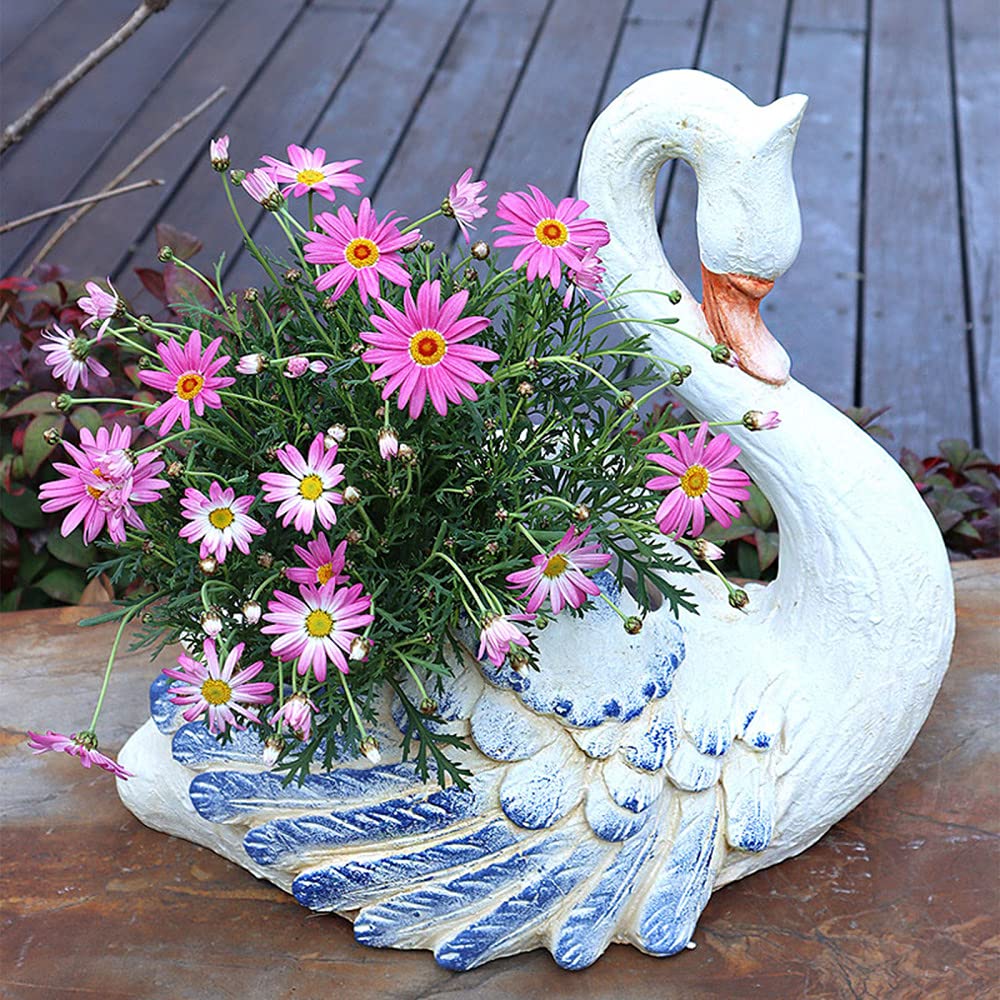 White Swan Garden Bird Statue - Elegant Outdoor Indoor Plant Pots with Drainage Holes | Home Garden Décor for Patio, Yard & Living Room | Perfect Flower Planter for Herbs, Succulents & Small Plants