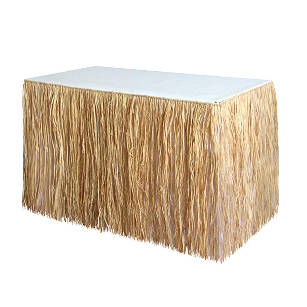 ABOOFAN Hawaiian Luau Party Grass Table Skirt - Tropical Straw Decorative Desk Skirt for Beach, Seaside, and Summer Party Decorations