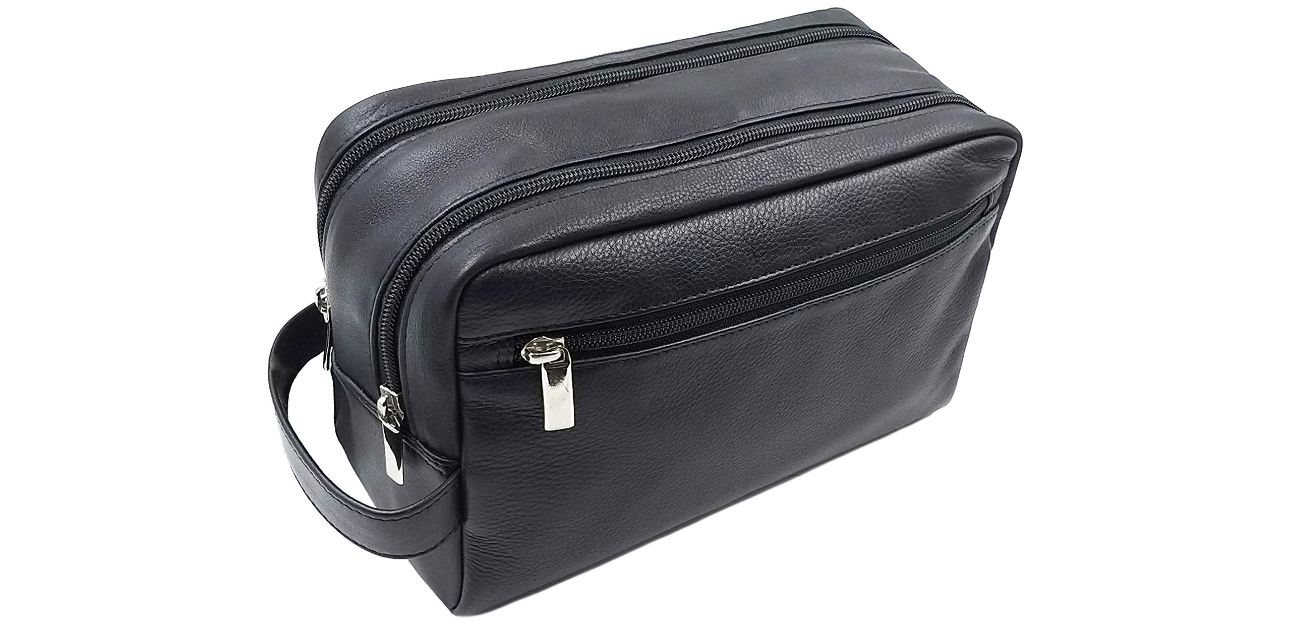 Ashlin® Premium Double Section Toiletry Bag - 100% Genuine Tuscany Leather Travel Organizer (T7538-18-01) - Perfect for Business Trips, Vacations & Gym Essentials Storage