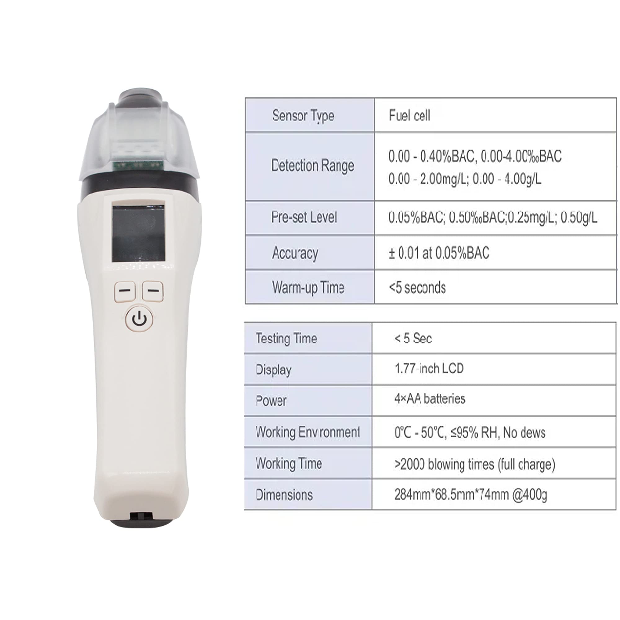 AT7000 Portable Breathalyzer - Fast & Accurate Alcohol Tester with LCD Display for Personal & Police Use | Roadside Testing, Workplace Safety, and Home Monitoring