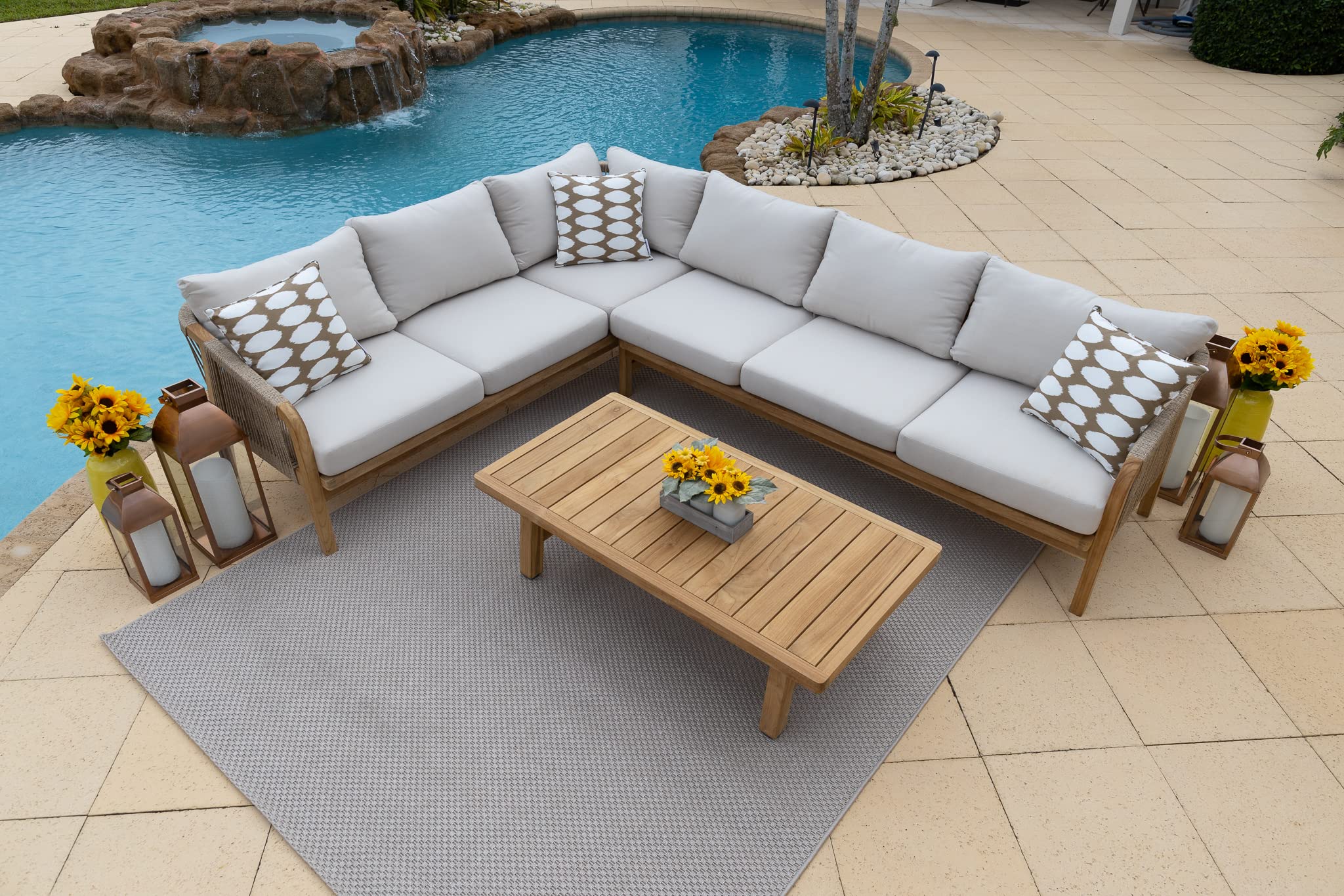 Premium 3-Piece Acacia Wood Outdoor Patio Furniture Set - Waterproof Sectional Sofa & Coffee Table for Garden, Backyard, Poolside - Modern Conversation Seating for Relaxation & Entertaining