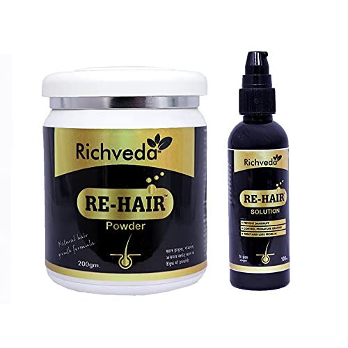 Richveda Re Hair Powder & Re Hair Solution - Natural Hair Growth Treatment for Thinning Hair & Hair Loss - Perfect for Men & Women at Home or Salon Use