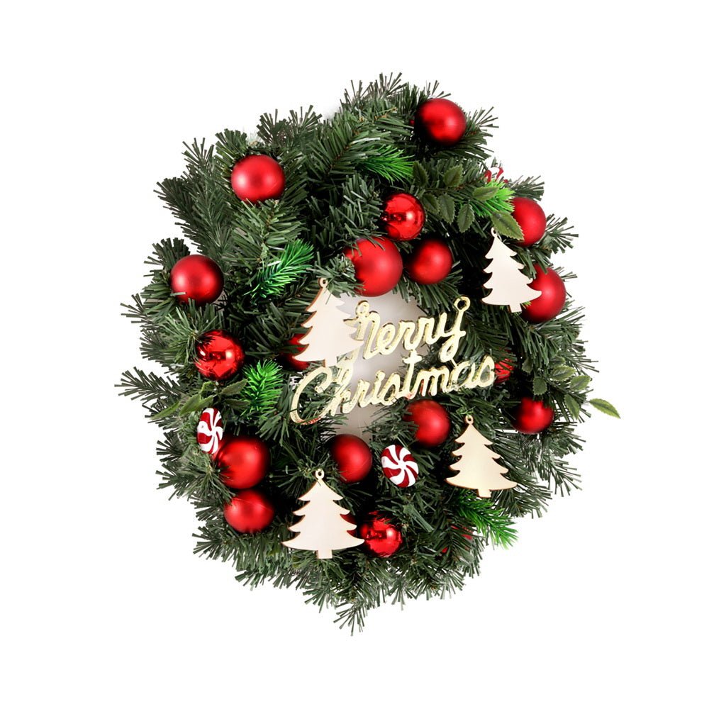 40CM Christmas Wreath with Baubles - Xmas Garland Holiday Decor for Door, Wall, Party & Home Decoration - Perfect for Christmas Tree, Fireplace Mantel and Holiday Festivities