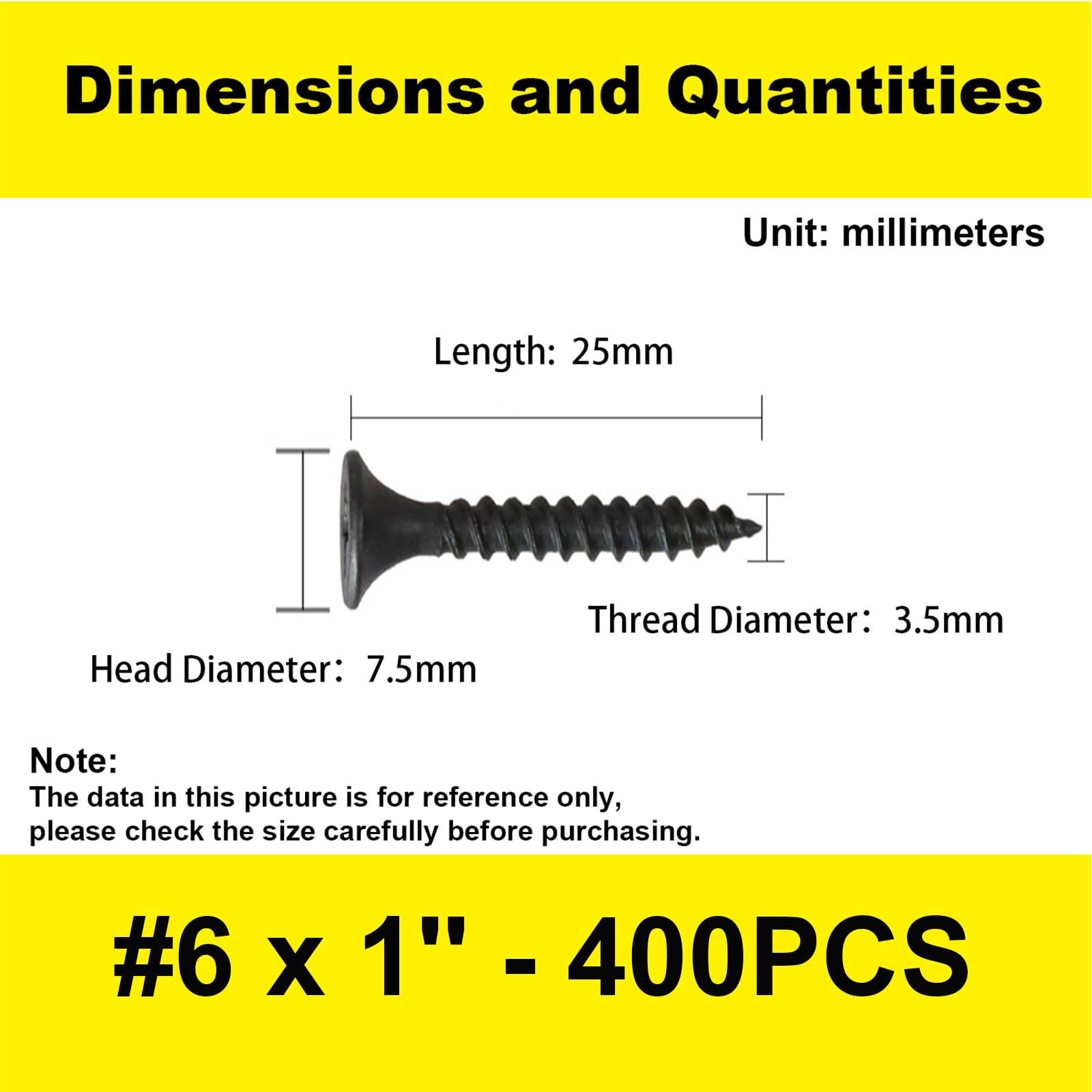 400 pcs #6 x 1'' (25mm) Wood Screws - Coarse Thread Drywall & Cabinet Screws, Phillips Flat Head Self-Tapping Screws for Woodworking, Home Repairs & DIY Projects - Perfect for Furniture Assembly, Drywall Installation & Cabinet Making