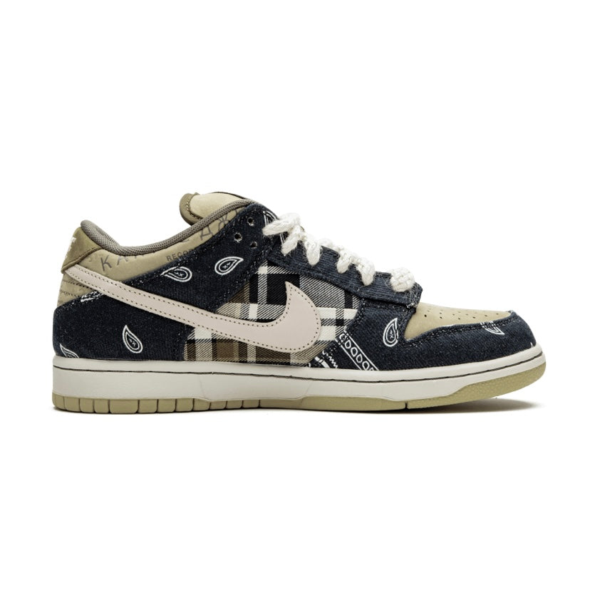 Nike SB Dunk Low Travis Scott 'Paisley' Sneakers - Black/Beige Colorway | Men's Skateboarding Shoes for Streetwear & Casual Outfits