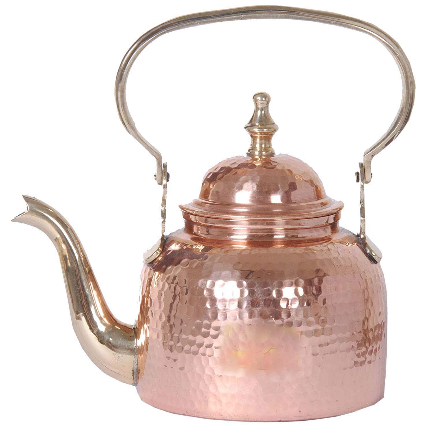 Hammered Copper Tea Kettle with Tin Lining - Vintage Style Stovetop Teapot for Tea & Coffee Brewing - Elegant Brown Tableware for Home, Kitchen, and Gift Giving