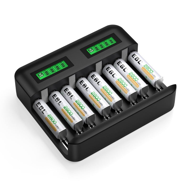EBL C9008 AA AAA Battery Charger with 8 Rechargeable Batteries - Fast Charging for Cameras, Toys, and Household Electronics