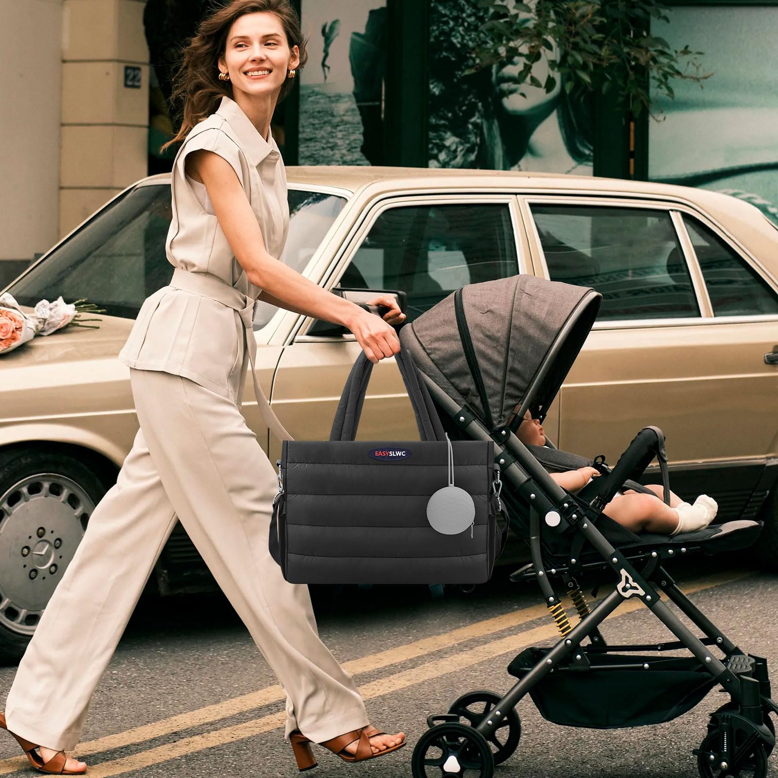 Stylish Diaper Bag Tote with Silicone Pacifier Case - Large Crossbody Hospital & Travel Mommy Bag for Baby Essentials | Perfect for Moms On-The-Go, Park Outings & Family Vacations