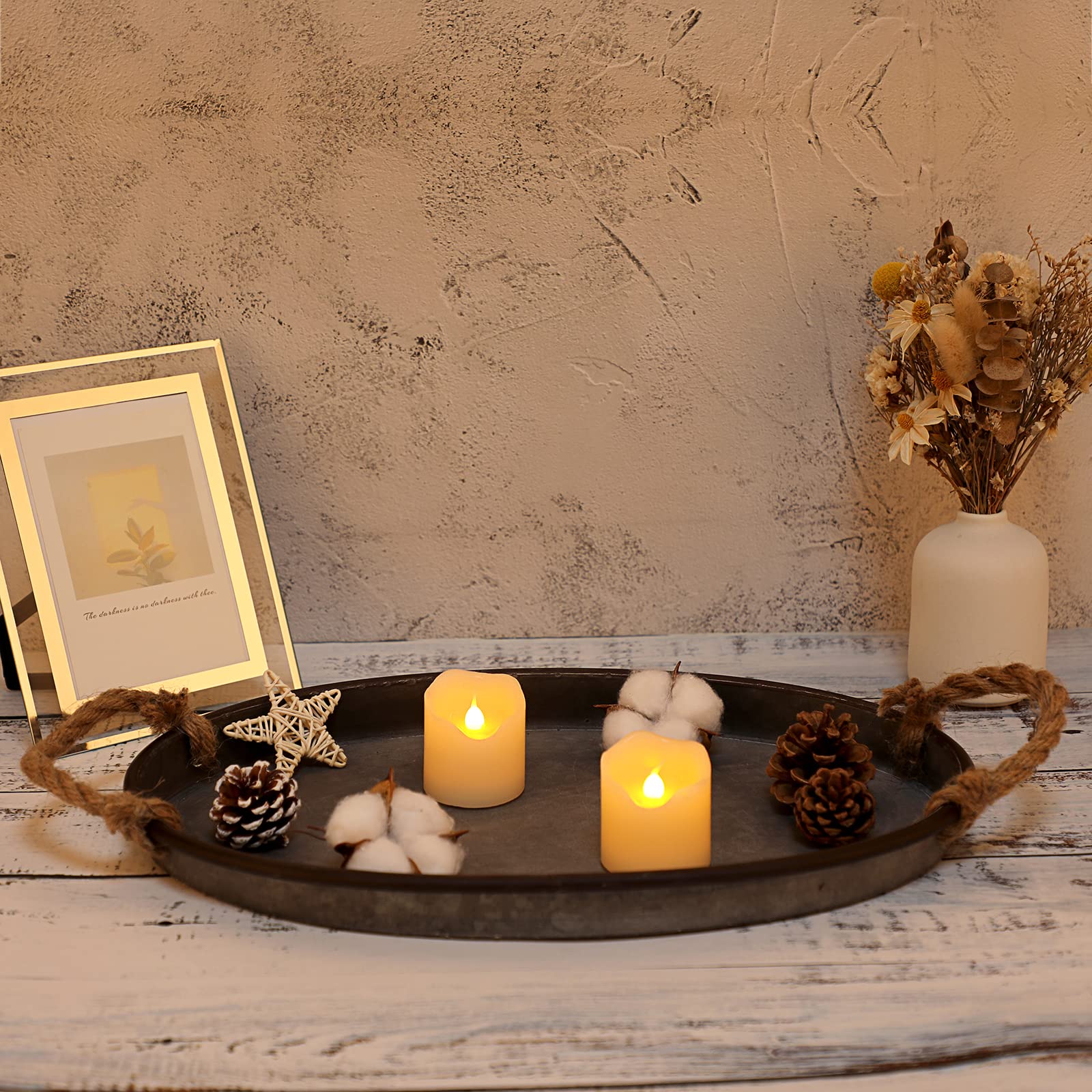 Galvanized Metal Oval Serving Tray with Rope Handle - Rustic Farmhouse Decor for Coffee Table, Weddings & Parties - Large Industrial Centerpiece for Home, Kitchen & Event Decorations