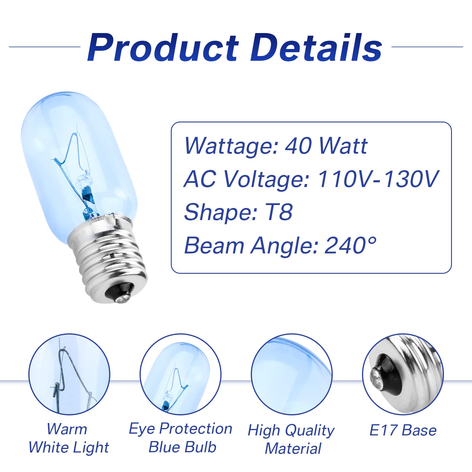 ANTOBLE 40W Refrigerator Light Bulb - 2 Pack T8 E17 Base Replacement Bulb Compatible with Frigidaire, Kenmore, Whirlpool, Electrolux & KitchenAid Fridges - Perfect for Freezer & Refrigerator Interior Lighting