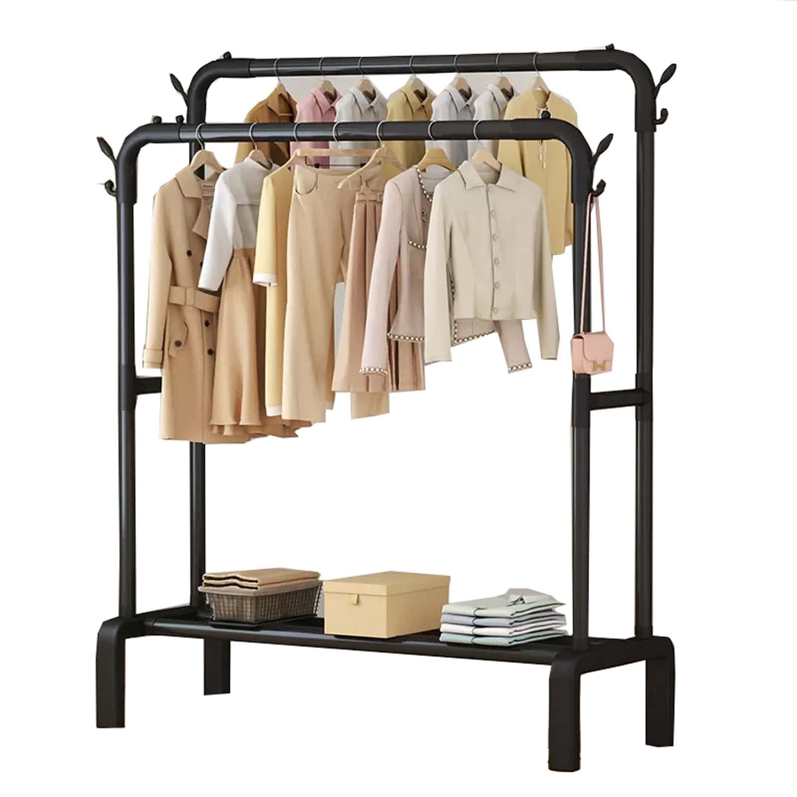 43x18x61 Inch Heavy Duty Metal Clothes Rack with Double Rails & Shelves - Sturdy Garment Rack for Clothes Storage - Perfect for Bedroom, Laundry Room, Closet Organization & Commercial Use