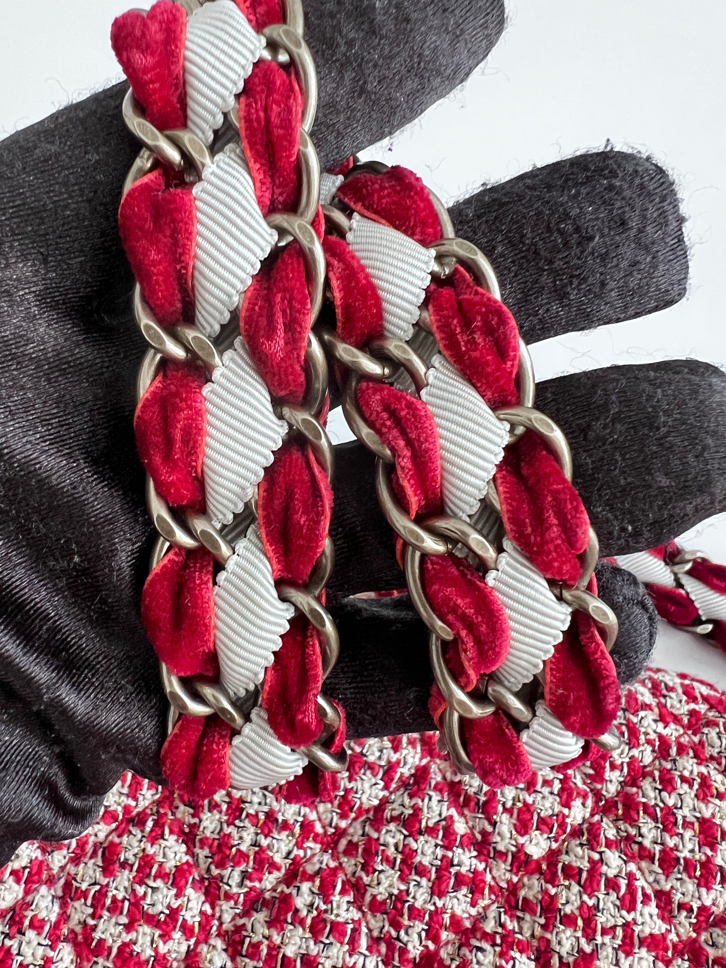 Chanel Red Velvet Chain Double Flap Tweed Bag - Luxury Designer Handbag for Women, Perfect for Parties, Weddings & Special Occasions