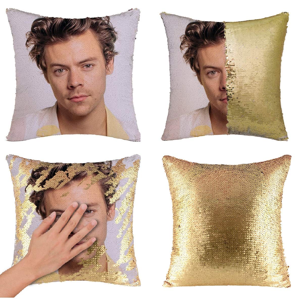 Funny Harry Potter Sequin Pillow Case - Magic Reversible Cushion Cover 16x16 Inch (No Insert Included) - Gold Color - Perfect for Harry Potter Fans, Home Decor & Gag Gifts